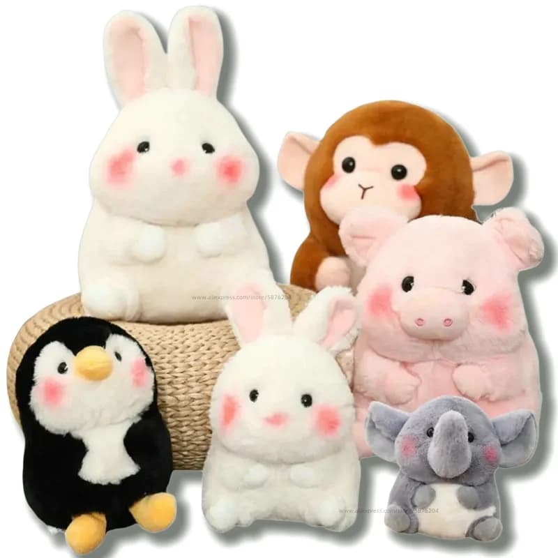 18-40cm Ball Shape Animals Stuffed Cartoon Bunny Pink Pig Monkey Elephant Penguin Hug Cuddly Plushies Toys Ferry Plush Soft Doll