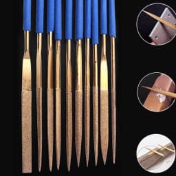 10pcs Titanium Coated Diamond Files Set 3x140mm Soft Rubber Handles Variety Shapes Diamond Needle Files for Metal Glass Ceramics