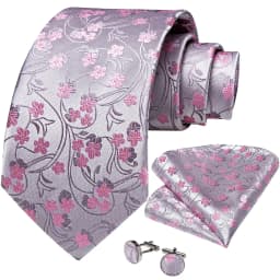 Floral Pink Ties For Men Wedding Party Man Tie Handkerchief Brooch Cufflinks Set Men Accessories Gravata