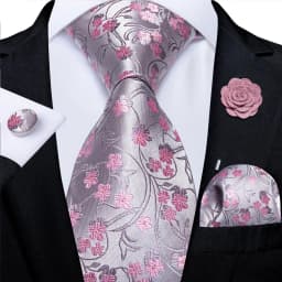 Floral Pink Ties For Men Wedding Party Man Tie Handkerchief Brooch Cufflinks Set Men Accessories Gravata