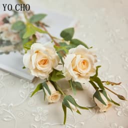 YO CHO Artificial Silk Rose Flowers High Quality Fake Flowers Long Branch 5 Heads Wedding Flores Valentine's Day Home Decoration