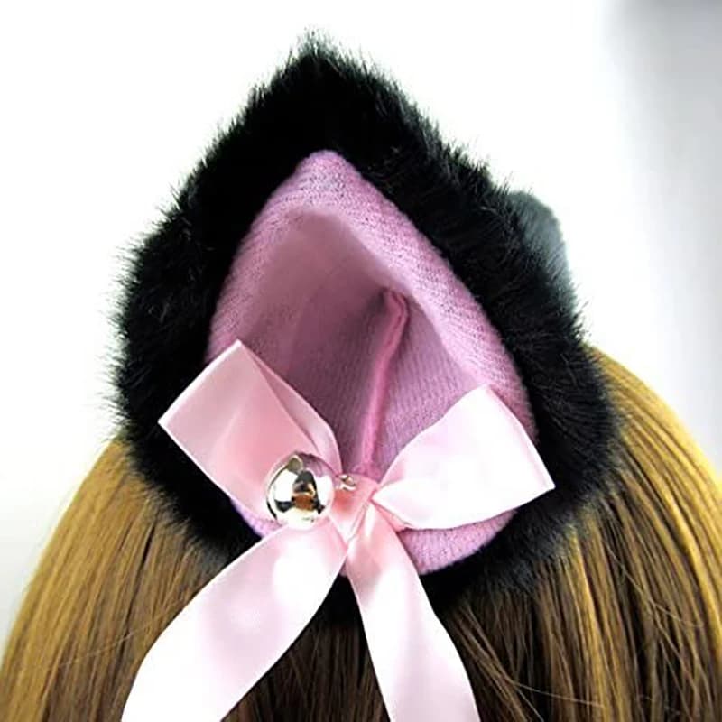 Hot Sweet Lovely Anime Lolita Cosplay Fancy Neko Cat Ears Hair Clip Black with Bell Fur Headwear Party Costume Hair Accessories