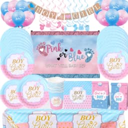 Pink Blue Boy Or Girl Gender Reveal Baby Shower Party Disposable Tableware Set Paper Plates Cups Banner Balloon Decoration