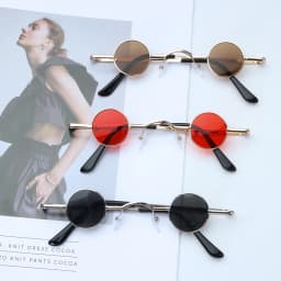 Vintage Rock Punk Man Sunglasses Classic Small Round Sunglasses Women Wide Bridge Metal Frame Black lens Driving Eyewear