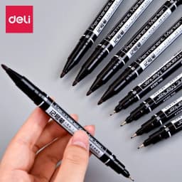 1/3Pcs Deli Waterproof Fine Point Dual Tip Permanent Markers 0.5/1.0 Mm Nib Black Art Marker Pens for School Office Stationery
