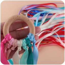 BPA-free Non-toxic Baby Ribbon Wooden Ring Teether Montessori Style Sensory Toy Newborns Color Recognition Educational Toys