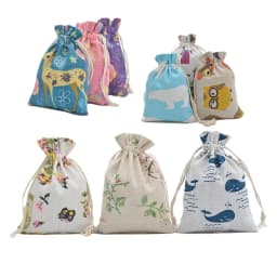 10pcs/lot Red Rose Printing Cotton Linen Bag Wedding Candy Drawstring Bag Travel Small Object Storage Bag Christmas Gift Bag