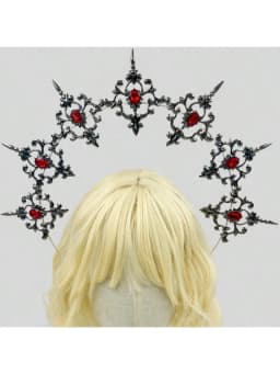 Gothic Lolita Black Rose Devil Feather Wings Gorgeous Vintage Mary Baroque Tiara Headwear Goddess Sun Halo Headband