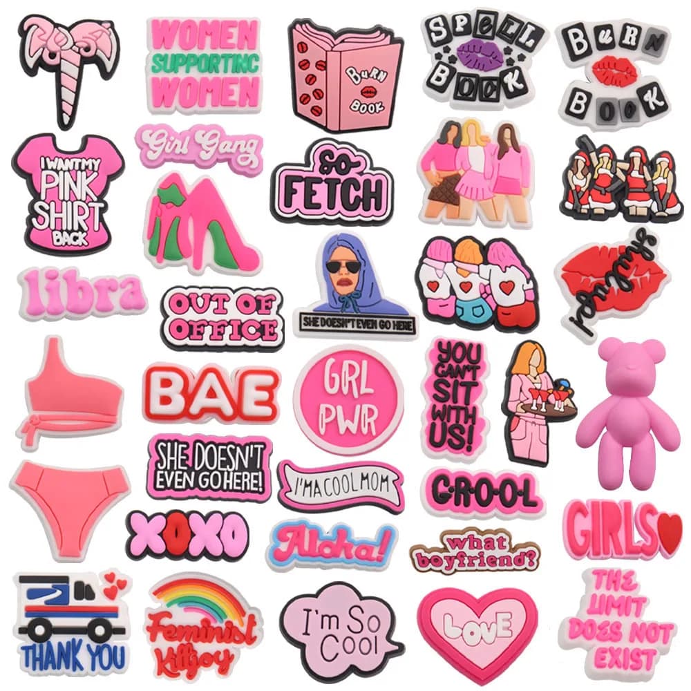 1-35PCS PVC Shoe Charms Limit Dose Not Exist Cool Libra Girls Thank You Love Feminist Buckle Clog Hole Slipper Decoration