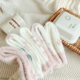 Sweet Pink Rabbits Bowknot Imitation Mink Socks Winter Plush Warm Home Sleeping Socks Ins Japanese Cartoon Cute Furry Tube Socks