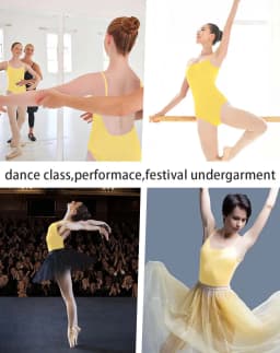 Women's Camisole Dance Leotards for Ballet, Detachable Adjustable Elastic&Clear Straps, Full Front Lining
