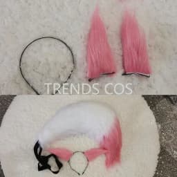 Yae Miko Plush Tail Ear Wig Pink Fox Handmade Cosplay Props Pink Fox Ears Tail Wig