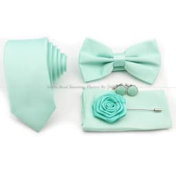 Hot Sale Purple Pink Sage Green Tie Set Polyester Necktie Bowtie Cufflink Brooch For Groom Suit Wedding Cravat Shirt Accessory