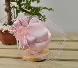 Satin Fascinator Hat With Veil, Bridal Rhiunstone Beaded Hat Fashion Hat for Women Ladies