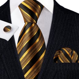 Barry.Wang Dark Gold Men Tie Silk Stripe Pocket Square Cufflinks Sets Formal Woven Neckties Business Party Designer Gifts 5702