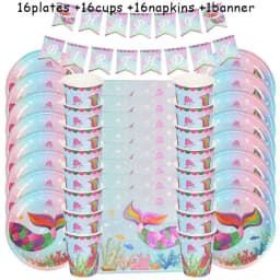 Mermaid Party Decorations Supplies Mermaid Disposable Plates Cup Napkins Set for Girls Baby Shower Mermaids Princess Birthday