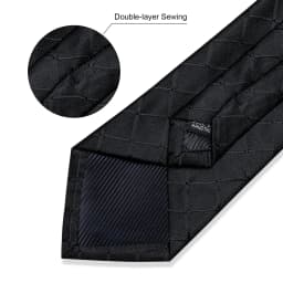 DiBanGu Business Plaid Black Solid Luxury Elegant Silk Ties for Men Designer Tie Buckle Handkerchief Cufflinks Wedding Accessory