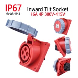 IP67 Waterproof Explosion-proof Industrial Plug and Socket 16A 32A 63A 125AInward Tilt Socket Panel Mounted 220V 380V 415V