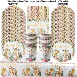 Pink Gold Animal Wild One Birthday Party Tableware Set Forest Decoration One Birthday Jungle Safari Party Supplies
