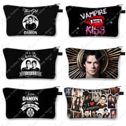 The Vampire Diaries Cosmetic Case DAMON Women Makeup Bag TVD Lipstick Storage Bags Harajuku Zipper Pouch Cute Toiletry Bags