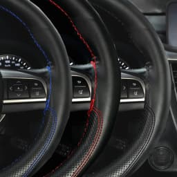 Black/Red/Blue Leather DIY Car Steering Wheel Cover Protection Needle 38cm 15" Sticker Genuine Accessories Styling Seat Silicone
