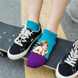 Women's New Retro Art Mural World Famous Oil Painting Series Funny Angel Mona Lisa Scream Van Gogh Starry Sky Short Ankle Socks