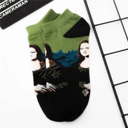 Women's New Retro Art Mural World Famous Oil Painting Series Funny Angel Mona Lisa Scream Van Gogh Starry Sky Short Ankle Socks