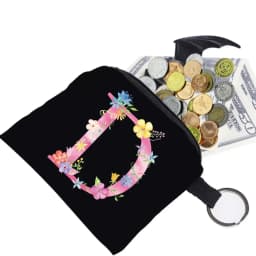 Women's Wallet Coin Purse Small Object Bag Key Ring Buckle Organizers Bags Black Canvas Pink Letter Pattern Print Series