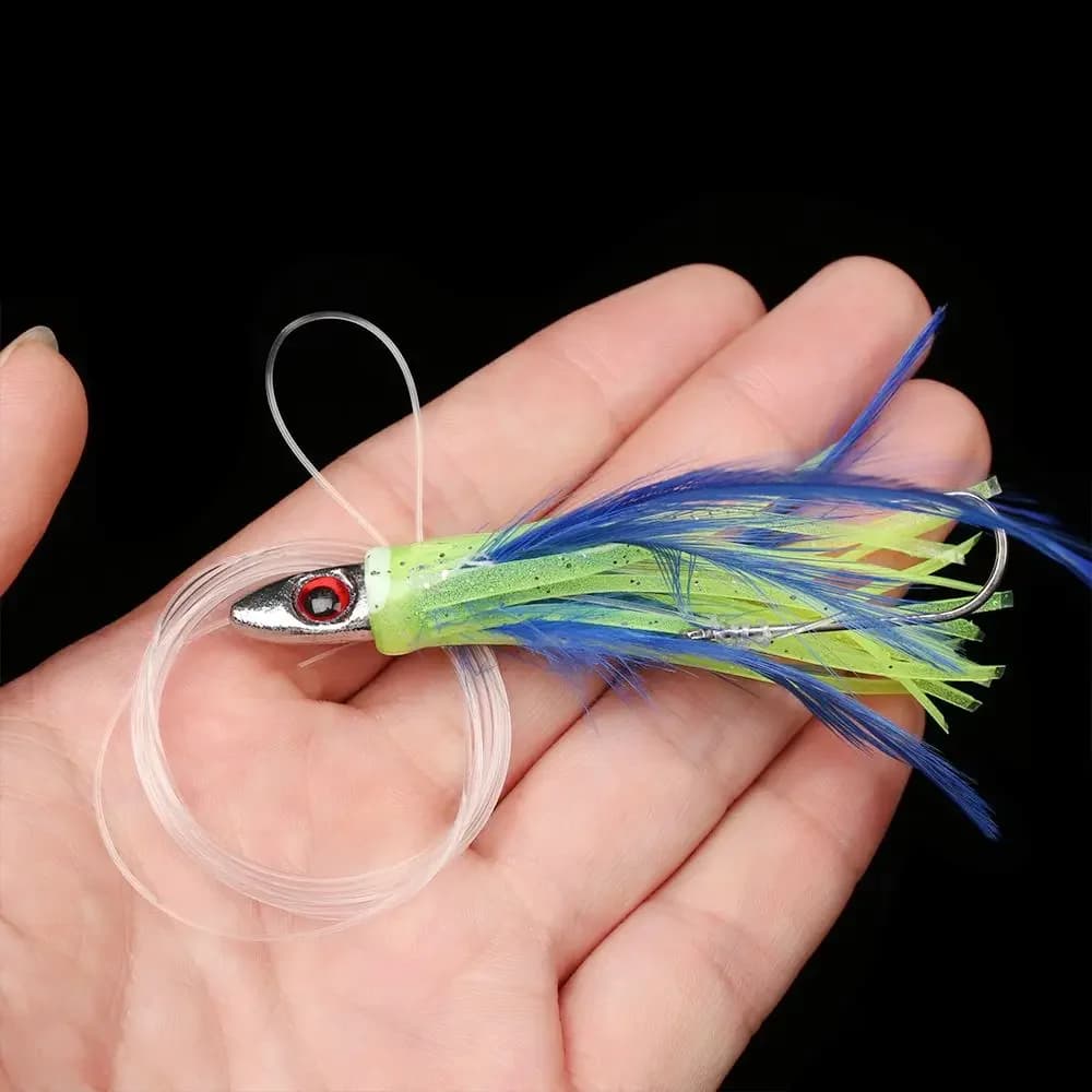 Tied up Saltwater Octopus Bait With Feather Hook/Lead Head Hook Long Tail String Hook Trolling Skirt Lure Accessories Tackle