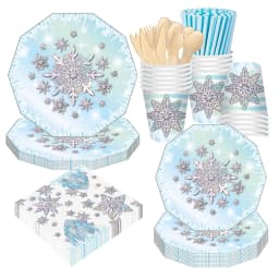 Snowflake Theme Birthday Party Paper Plates Cups Banner Frozen Snow Queen Cartoon Wedding Shower Decorations Supplies
