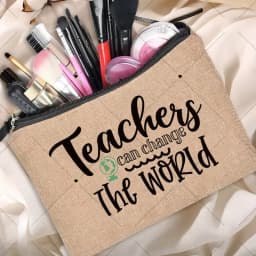 Teacher Gift Linen Pouch Women Neceser Makeup Bag Travel Toiletry Organizer Back To School Cosmetic Bag Travel Organizer