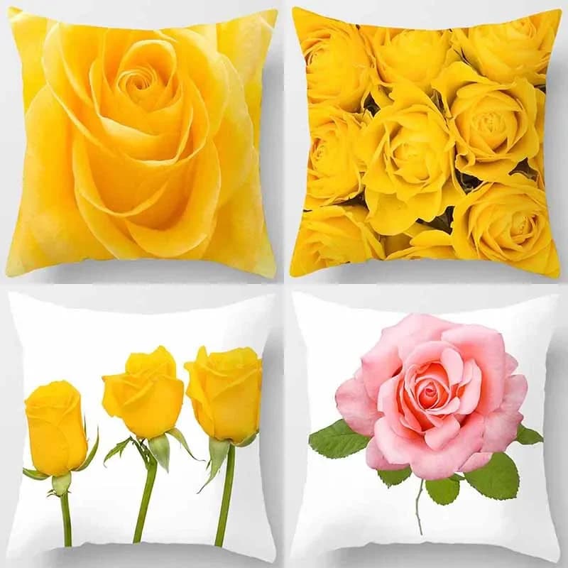45x45cm Rose Series Pillowcase Yellow pink flowers Sofa Office Seat cushion cover Room aesthetic home decoration