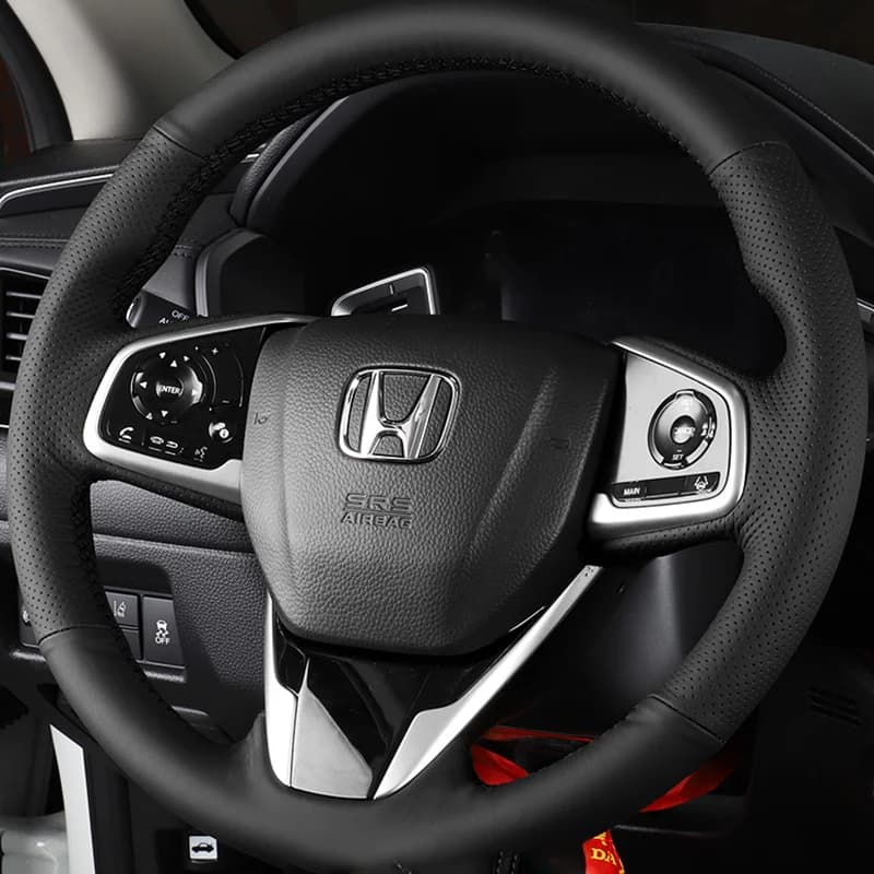 Hand-Stitched Black Microfiber Leather Steering Wheel Cover For Honda Civic 10 2016-2019 CRV CR-V 2017-2019 Clarity 2016-2018