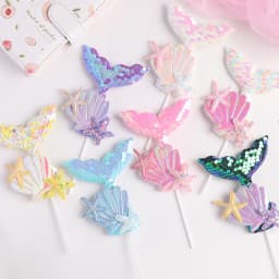 3pcs Mermaid Tail Sequin Cake Topper Muffin Cupcake Toppers for Mermaid Themed Wedding Supply Birthday Party Cake Decorations