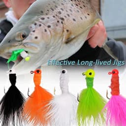 Fishing Crappie Jig Heads 5PCS Marabou Feather Jig Head Hooks Fishing Lures Kit for Walleye Panfish Sunfish Bluegill Perch Bait