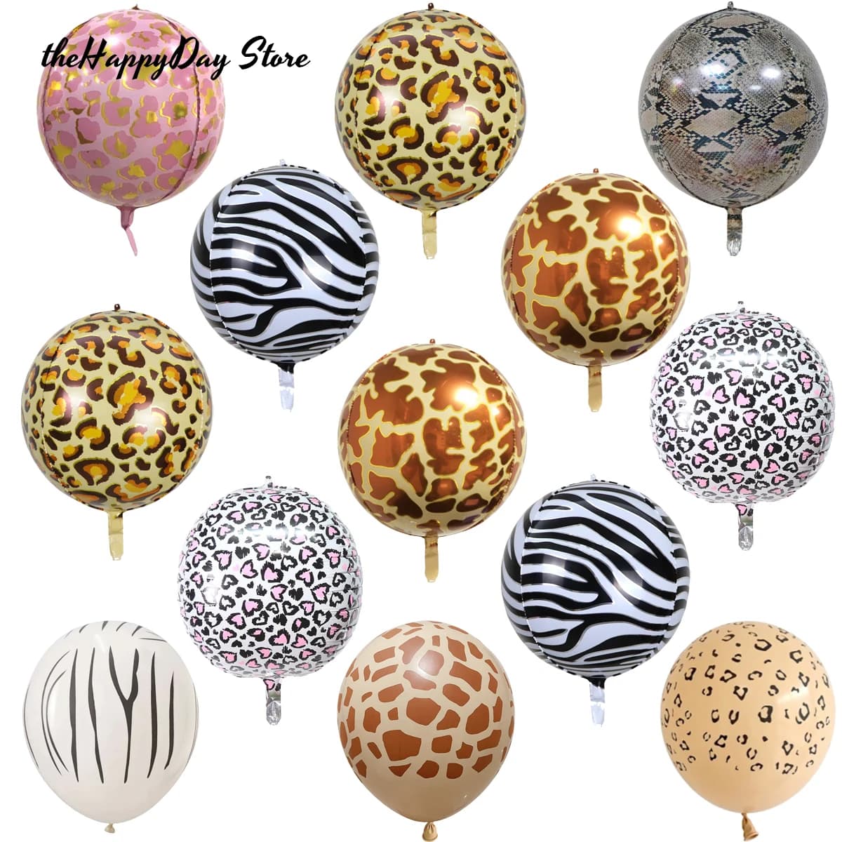 4/10Pcs 22inch 4D Round Animal Printed Leopard Zebra Tiger Giraffe Foil Balloons Jungle Safari Birthday Balloons Party Decor