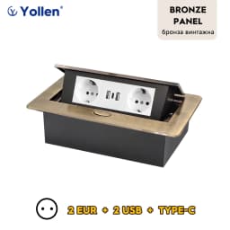 Aluminum Panel EUR/French Bronze Gold(Бронза Bинтажна)/Black/Silver Table Socket 2/3 Way Outlet USB Power Three Power Household