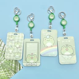 Green Cartoon Rainbow Frog Card Holder Campus Student Badge Work Access Card ABS Plastic Anti-lost telescopic lanyard Card Cover