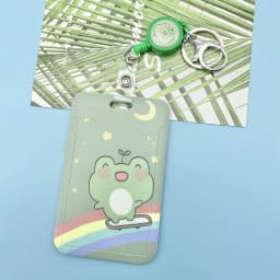 Green Cartoon Rainbow Frog Card Holder Campus Student Badge Work Access Card ABS Plastic Anti-lost telescopic lanyard Card Cover