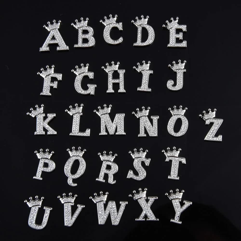 1Pcs Crown Alphabet A-Z Letters Metal 3D Shoe Charms Garden Shoes Accessories Decoration Fit Kids Girls Women Gift