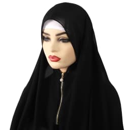 2025 Muslim Hijab Scarf With Zipper Plain Bubble Chiffon Ready to Wear Veiled Hijab Wrap Solid Shawls Headscarf Turban Ramadan