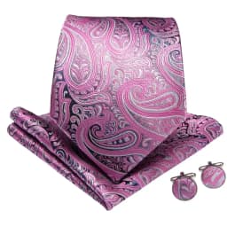Pink Black Paisley 2023 New Elegant Men's Ties Hanky Cufflinks Silk Neckties For Men Wedding Party Business Fashion Brand Hi-Tie