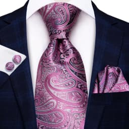 Pink Black Paisley 2023 New Elegant Men's Ties Hanky Cufflinks Silk Neckties For Men Wedding Party Business Fashion Brand Hi-Tie
