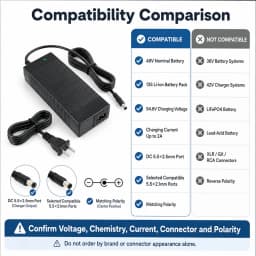 54.6V 2A 4A Power Supply Adapter Charger for 48V 13S Lithium Li-ion Battery Pack with DC 5.5x2.1mm / 5.5x2.5mm Plug