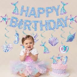 Mermaid Birthday Balloons Set 32inch Purple Number Shell Foil Ballon Girls Happy Little Mermaid 1st 2nd 3rd 4th Birthday Balloon