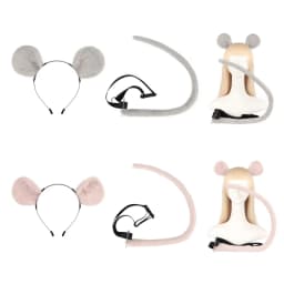 2Pieces Mouse Cat Wolf Tail Ears Headband Set Halloween Christmas Fancy-Party Costume Toy Gift for Woman Men Cosplay