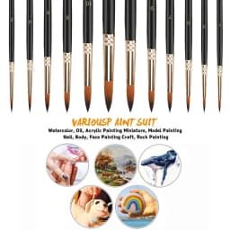 12pcs Paint Brushes Set Professional Paint Brush Round Pointed Tip Nylon Hair Acrylic Brush for Acrylic Watercolor Oil Painting