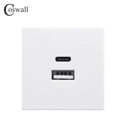 COSWALL E45 / P45 Module 45*45mm EU Standard Wall Socket QC 3.0 Type-A & PD 20W Type-C Dual USB Fast Charge DC 5V,3A/9V,2.22A