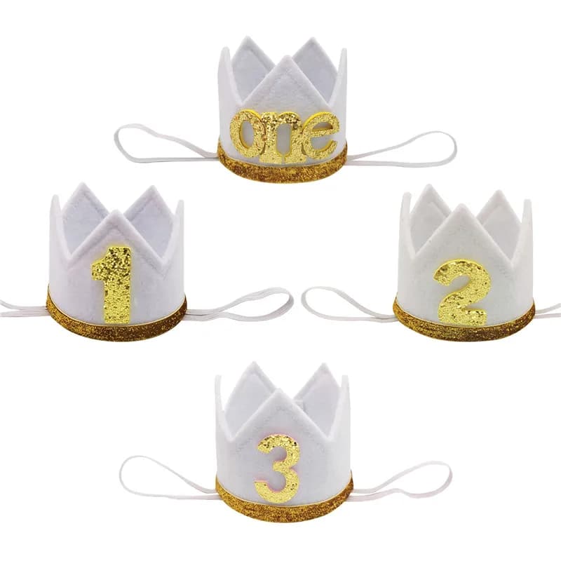 1Pcs One 1 2 3 Year Birthday Hat Crown Headband Happy Birthday Party Decor Kids 1st 2nd 3rd Anniversary Caps Photo Props Supplie