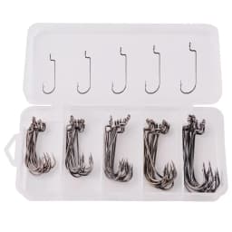 50pcs/box Fishing Offset Worm Hooks EWG-Offset Mixed Size Fishing Hooks Round Bend Offset Worm Hooks Wide Gap with Barbed Shank